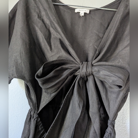 Vetta Convertible Wrap Linen Blend Dress Short Black Minimalist Preppy XS - Picture 9 of 11